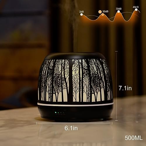 Large Essential Oil Aromatherapy Diffuser for Home Bedroom Metal Hollow Decorative Room Ultrasonic Air Scent Mist Aroma Diffuser 500ML Defusers -Black - Image 3