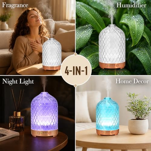 Essential Oil Diffuser for Home- 200ml Aromatherapy Diffuser for Essential Oils with 4 Timer, 7 Color LED Lights Waterless Auto Shut-Off for Home Office Décor Gifts for Women - Image 6