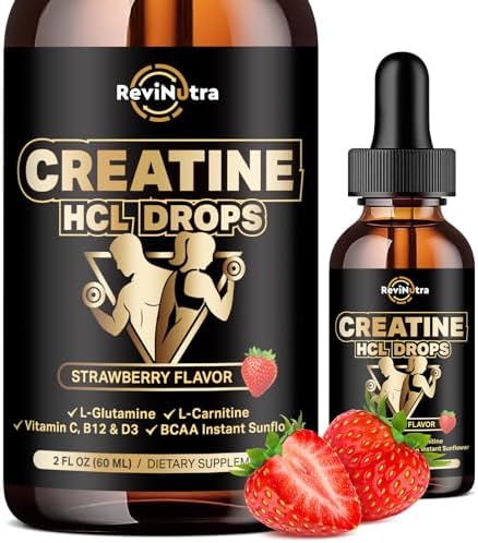 Creatine HCL Liquid Drops for Men & Women, 1500mg Liquid Creatine Hydrochloride, High Absorption, 2 Fl Oz Strawberry Flavor by ReviNutra