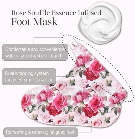 koelf Rose Petal Satin Foot Mask (5 Pairs) - Korean Skin Care, Nourishing & Moisturizing Socks, Rose Scented Foot Masks with Peptides, Collagen, Shea Butter & Urea for Soft, Smooth Feet - Image 5