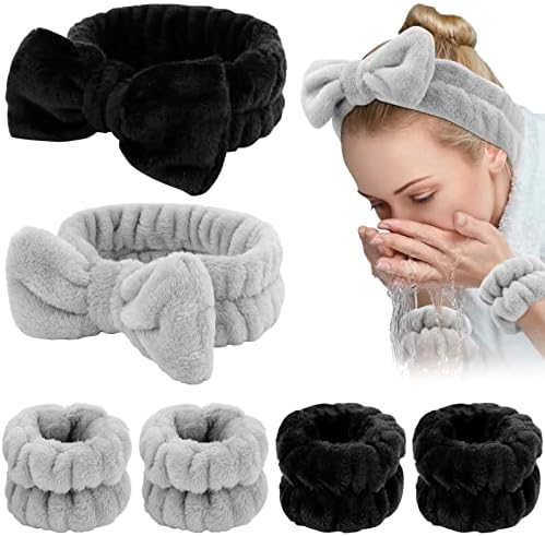 WHAVEL 6PCS Spa Headband and Wristbands Set, Face Wash Headband Wrist Bands for Washing Face Makeup Skincare Hair Band Skin Care Accessories Tools by Whavel