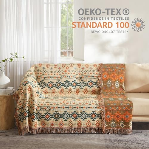 Boho Throw Blanket for Bed 90”x98”, 100% Cotton Blanket for Couch Sofa - Image 4