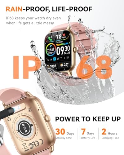 Smart Watches for Men Women, Fitness Tracker with Activity Counter/Sleep Monitor, IP68 Waterproof Smart Watch for Android iPhone iOS Compatible (Dusty Rose, 1.83) - Image 6