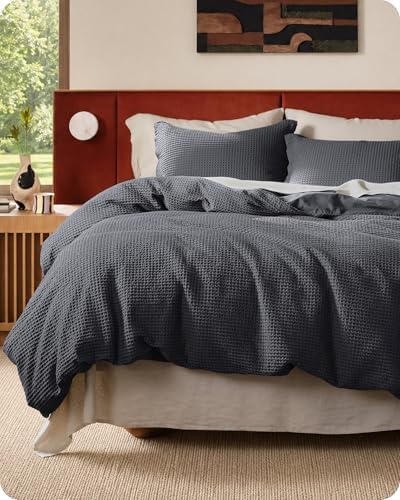Bedsure PureWoven 3 Pieces 100% Cotton Waffle Weave Duvet Cover Set, Queen by Unknown