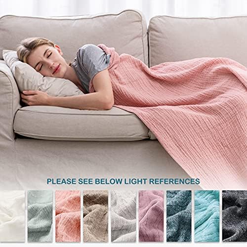 SE SOFTEXLY Muslin Throw Blanket, 4-Layer Dyed Yarn, 90”x102”, Coral Pink - Image 5