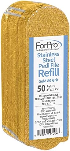 ForPro Professional Collection Stainless Steel Pedi File Refill, 80 Grit, Gold, EZ-Strip Peel Pedicure Refill Pads, 1.25” W x 4” L, 50-Count by ForProProfessionalCollection