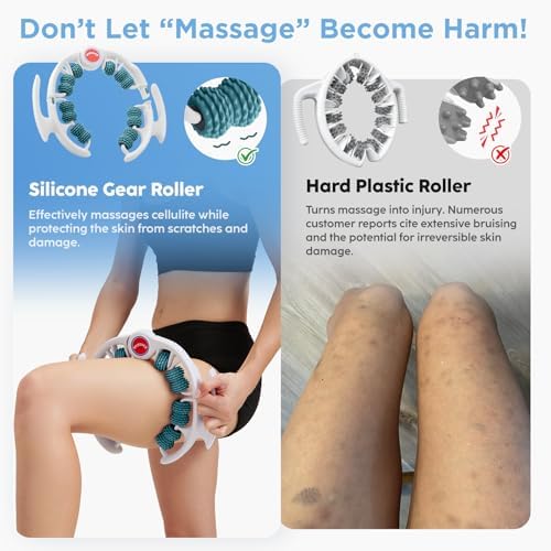 Cellulite Massage Tool - Lymphatic Drainage Massager - Muscle Roller, Deep Fascia Massage, Dimpled Skin Removal, Legs/Thighs/Buttocks, Anti-Cellulite Roller, Smooth Skin (14 Wheel - Green) - Image 3