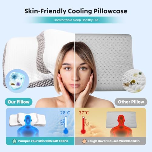 OLIXIS Cervical Pillow, Ergonomic Contour Memory Foam Neck Pillow with Cooling Breathable Cover and Dual-Height Support for Side, Back and Stomach Sleepers, White - Image 5