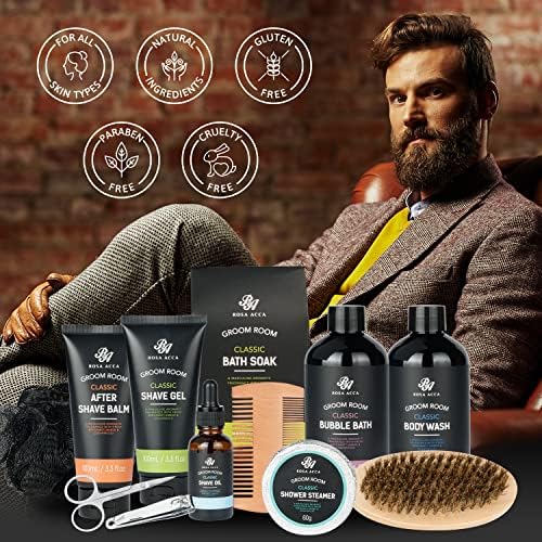 14 Pcs Bath & Body Gift Set for Men, Father's Day Gifts, Beard Grooming, Home Spa & Self Care Gift Basket, Shave Gel, Leather Bag, Christmas, Birthday, Anniversary, Dad, Husband, Boyfriend - Image 6