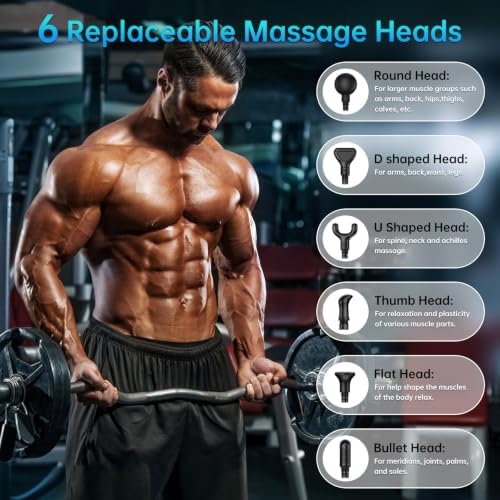 Gvber Massage Gun Deep Tissue 30 Speeds 6 Heads, Grey - Image 5