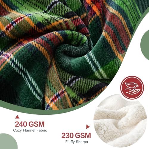 PU MEI Sherpa Fleece Throw Blanket 60" x 80" Reversible Plush Fluffy Large Big Blanket Lattice Flannel Blankets for All Season Use, Chrismas Green - Image 4