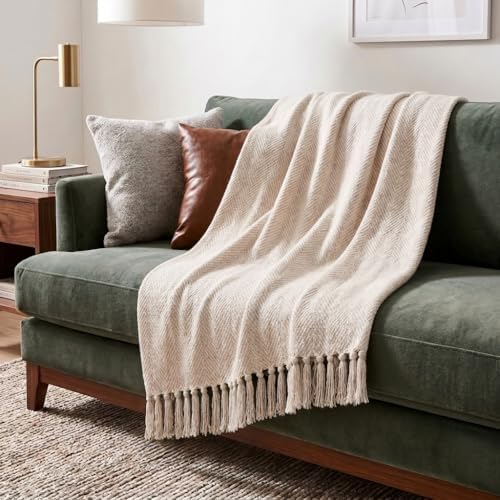 Americanflat 50x60 Throw Blanket - Soft and Breathable Cotton Throw Blanket for Couch, Bed, Chair - Decorative Blankets Perfect for Home, Office, or Outdoor Use - Cream and Beige Zig Zag Design by Americanflat