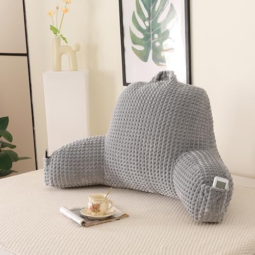Reading Pillow with Arms for Sitting in Bed,Backrest,Gray Flannel,M by PAJEO
