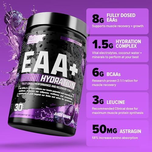 Nutrex Research EAA Hydration | EAAs + BCAA Powder | Muscle Recovery, Strength, Muscle Building, Endurance | 8G Essential Amino Acids + Electrolytes | (Packaging My Vary) 30 Servings (Juicy Grape) - Image 5