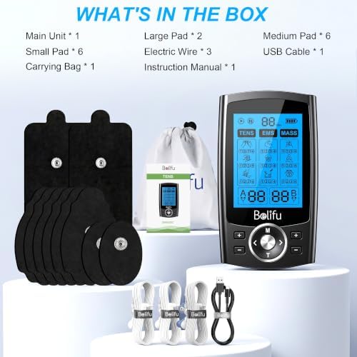 Belifu Dual Channel TENS EMS Unit 36 Modes Muscle Stimulator for Pain Relief Therapy, Electronic Pulse Massager Muscle Massager with 10 Pads, Dust-Proof Drawstring Storage Bag, Fastening Cable Ties - Image 7
