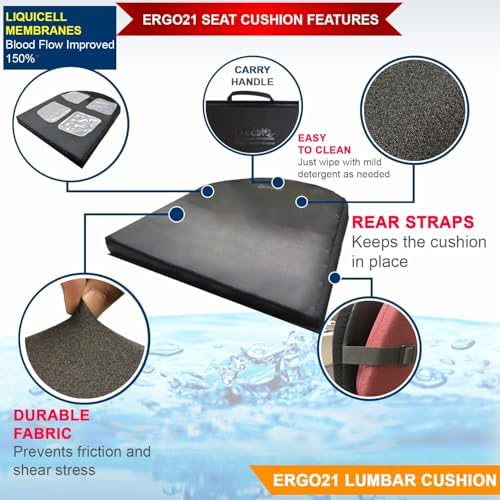 ERGO21 Neck & Back Support Lumbar Roll Made of Liquid Filled Membranes | Chair Back Support at Home, Office Chairs, Bed | Relief from Lower Back Pain, Neck Pain| Size, (16”W x 10”x 2”) - Image 2