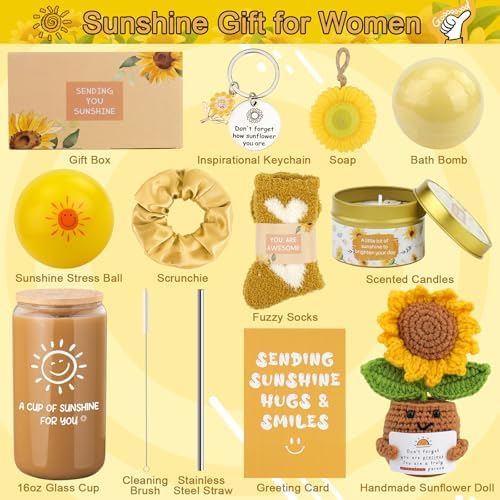 Yellow Gift Basket, Sunshine Box, Sunflowers Thank You Gifts for Teen Girls - Image 2