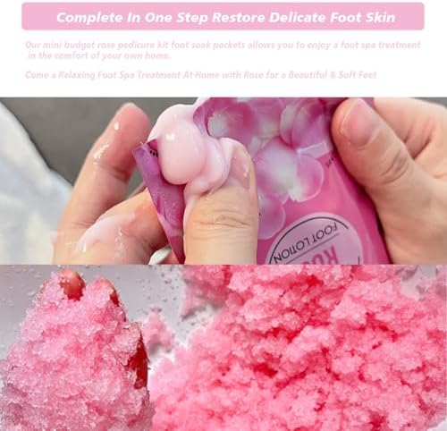 Rose Jelly Pedicure Kit Foot Soak Set - Foot Spa Soak Salt Scrub Intensive Softening Exfoliating Moisturizing, Mud Mask, Urea Cream Lotion for Women and Men, Spa Gift for Pedicure - Image 4