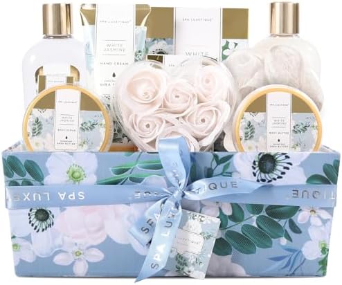 Spa Luxetique Gift Basket for Women,12pcs Jasmine Relaxing Gifts for Women by spaluxetique