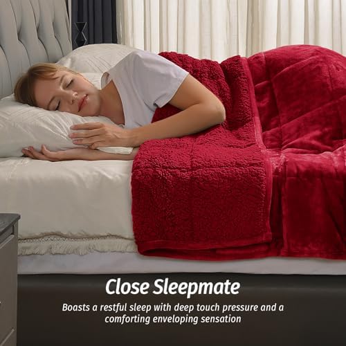 Wemore Sherpa Fleece Weighted Blanket for Adult 15lb Twin 48"x72" Burgundy - Image 3