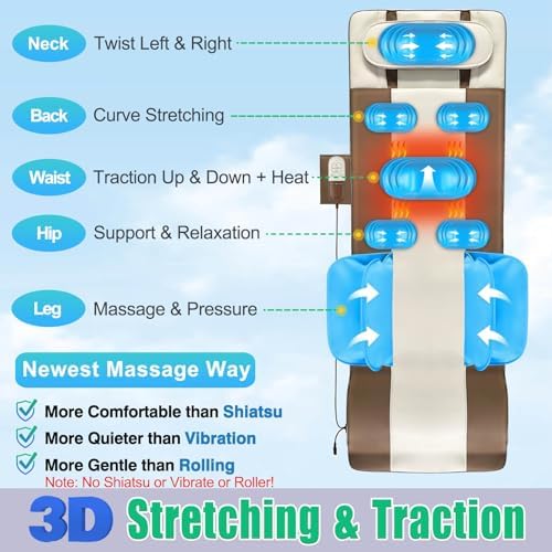 Full Body Massage Mat, 3D Body Stretching & Lumbar Traction, Back Heating, Traction Up & Down, Curve Stretch, Twist Left & Right, 4 Modes 3 Intensities 3 Heat Levels, PU Leather, Foldable, Fit 5'1-6'0 - Image 2