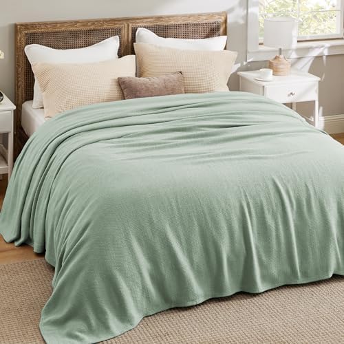 Bedsure 100% Cotton Blanket, Herringbone Weave, Queen Size, Sage Green - Image 5