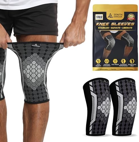 Knee Sleeve, Knee Brace for Women & Men - Pain Relief, Meniscus Tear, ACL, Arthritis, Joint Pain, Recovery, Workout, Fitness, Sports - 1 Pair, Breathable, Machine Washable (X-Large) by ZenithArmour