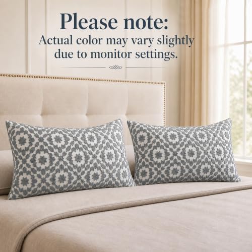 Throw Pillow Covers Decorative Lumbar Pillow Cover Silver 12 X 20 inch Mina Embroidered Trellis Cotton Canvas Bolster Pillowcase Grey 1 PC 30x50cm - Image 4