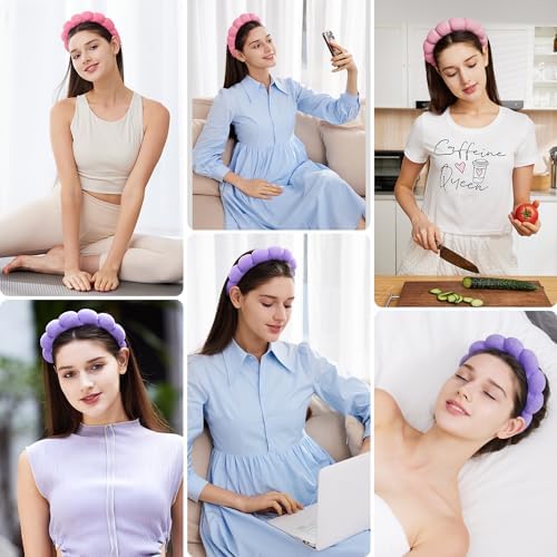 Spa Facial Headbands Combo Pack - 2 Terry Cloth Makeup Headbands for Face Washing, Masks, and Skin Treatments (Pink + Purple) - Image 4