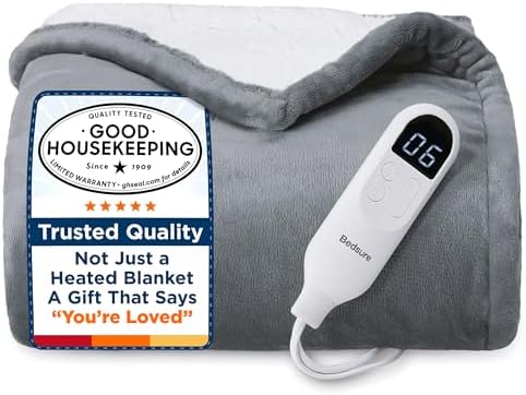 Bedsure Heated Blanket Throw Blanket with Preheat Function - Fast Heating Electric Blanket, Soft Flannel Throw with 6 Time Settings(Up to 10H), 6 Heating Settings, Gifts for Grandma (50"x60", Grey) by Unknown