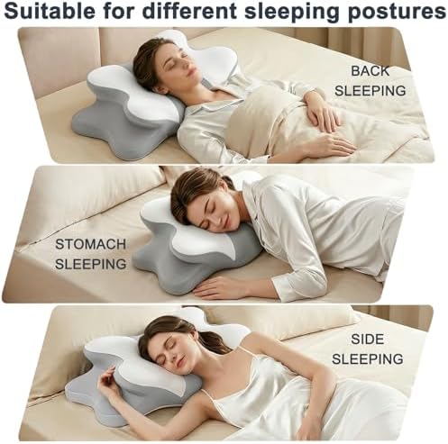 Dreams Relief Pillow,Sleep Apnea Pillow w/Neck & Snoring Relief,Orthopedic & Ergonomic Contour Cervical Memory Foam Cooling Pillow for Side Sleepers,Medium Firm Support (WhiteGrey, Queen Size) - Image 7