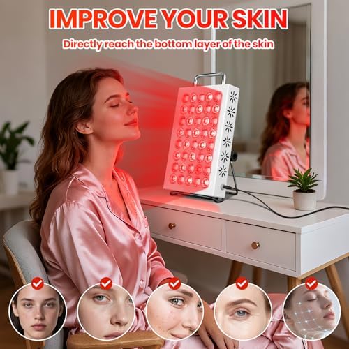 AearKing Red Light Therapy for Face and Body, 660nm & 850nm Near Infrared Red Light Therapy Panel with Adjustable Stand, Portable Dual Chip LED Red Light Therapy Lamp with Timer & 5 Brightness Levels - Image 3
