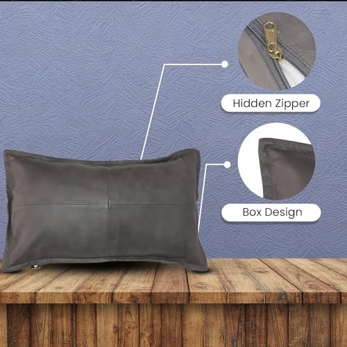 LL LEATHER LOVERS 100% Lambskin Leather Pillow Cover - Sofa Cushion Case, Decorative Throw Covers for Living Room & Bedroom, 18X26 Inch - Grey Antique Box Pack of 2 - Image 3