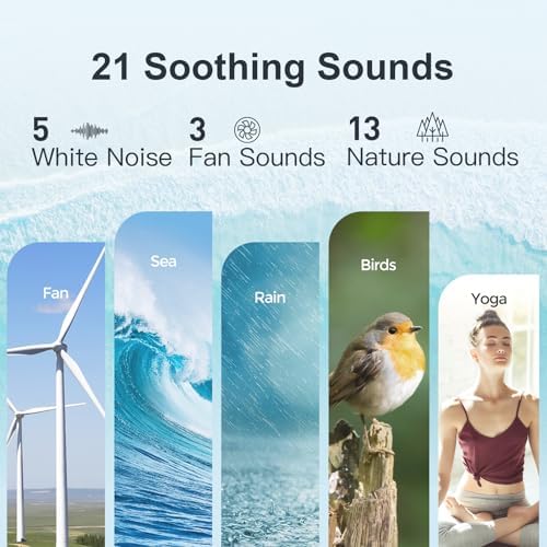 ANJANK White Noise Sound Machine Alarm Clock with Hi-Fi Bluetooth Speaker, 21 Soothing Sounds/7 Night Lights, 0-100% Dimmer/Sleep Timer/Volume Control, Soother for Adults Kids Sleeping, Bedroom, White - Image 3
