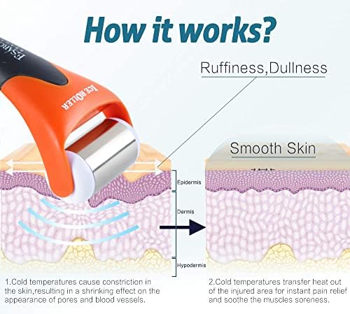 ESARORA Ice Roller for Face & Eye, Puffiness, Migraine, Pain Relief and Minor Injury, Skin Care Products - Black Orange (1 Plastic Roller & 1 Stainless Steel Roller) - Image 4