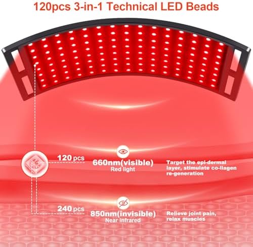 Red Light Therapy for Face and Body, 120Pcs Infrared Red Light Therapy Lamp with Stand, 3-in-1 LED 660nm & 850nm Infrared Light Panel Device for Home Ideal Gift - Image 2
