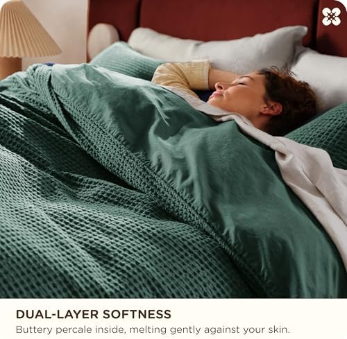 Bedsure PureWoven 3 Pieces 100% Cotton Waffle Weave Duvet Cover Set, King - Image 4