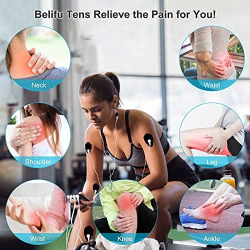 Belifu 4 Independent Channel TENS EMS Unit, 24 Modes,30 Level Intensity Muscle Stimulator Machine, Rechargeable Electric Pulse Massager with 10 Pads&5 Set Leads Wires, for Pain Relief Therapy(Black) - Image 4