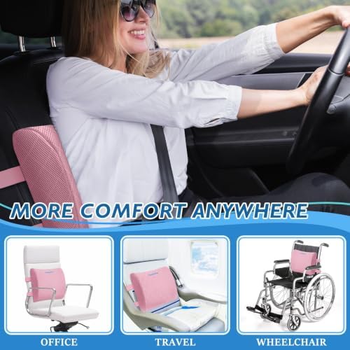 Lumbar Support Pillow for Office Chair, Back Support, Memory Foam, Pink - Image 6
