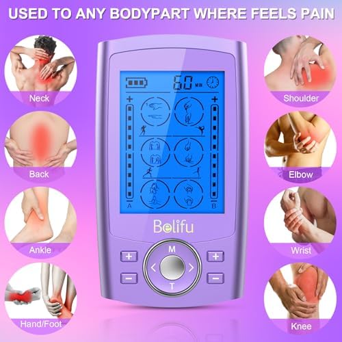 Belfiu TENS & PMS 24 Modes Muscle Stimulator for Pain Relief Therapy, Electronic Pulse Massager Muscle Massager with 10 Pads, Dust-Proof Drawstring Storage Bag, Fastening Cable Ties - Image 2