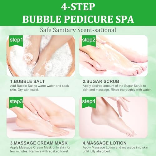 Pedicure Kit Foot Soak Set: Bubble Salt, Sugar Scrub, Massage Mask, Massage Lotion in a Box, 4 Step Foot Spa Kit for Dry Feet, Calluses and Tired Feet(3 Set Jasmine) - Image 6