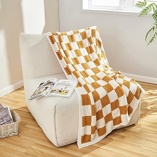 CozeCube Orange White Reversible Checkered Knit Throw Blanket 60"x80" - Image 7