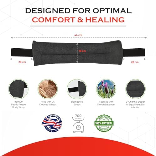 Microwavable Heating Pad for Neck, Back & Shoulders - Heating Bean Bag Microwavable Pillow w/Elasticated Strap - Wheat & Lavender Aromatherapy Heating Pad Wrap - ThermoDR, Black - Image 5