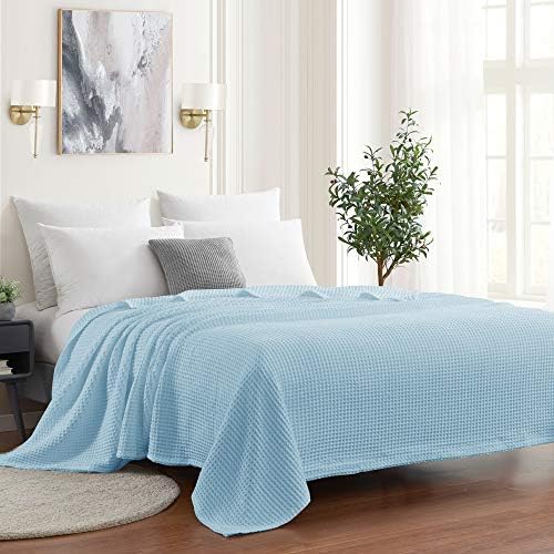 Sweet Home Collection 100% Fine Cotton Blanket Luxurious Weave Stylish Design Soft and Comfortable All Season Warmth, Full/Queen, Waffle Weave Pearl Blue (Pack of 6) by SweetHomeCollection