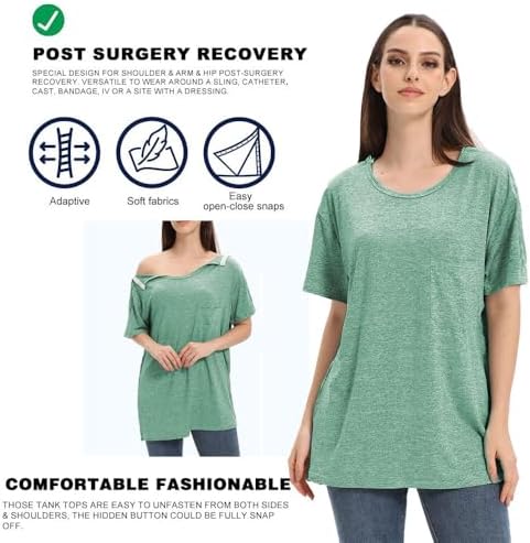 Women Shoulder Surgery Shirts for Women Tear Away Post Surgery Shirt for Men Full Snap Access Recovery Clothing - Image 6