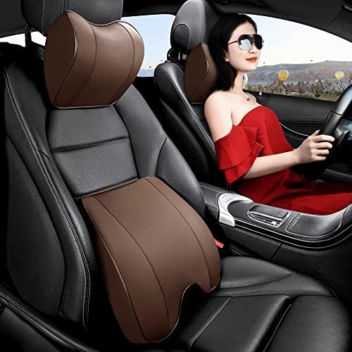 Memory Foam PU Leather Lumbar Pillow - Car Middle/Lower Back Support Pillow - Suitable for Car Seats, Office Chairs, Recliners, etc. (Brown) - Image 4