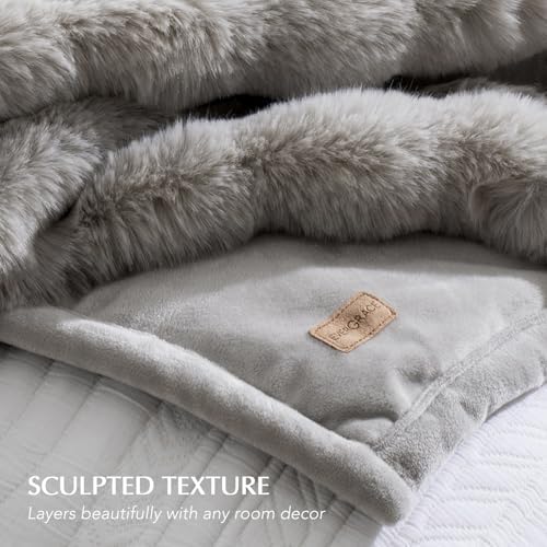 EverGrace Faux Rabbit Fur Bubble Throw Blanket, 50"x60", Taupe - Image 5