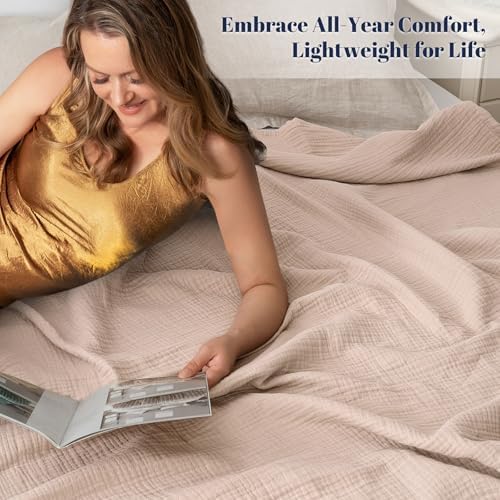 PHF 100% Cotton Muslin Throw Blanket 50" x 60", 4-Layer Lightweight Gauze Throw, Breathable Cloud-Soft Minimalist Blanket for Bed, Couch, Camping, Dusty Pink, Ideal Gift - Image 2