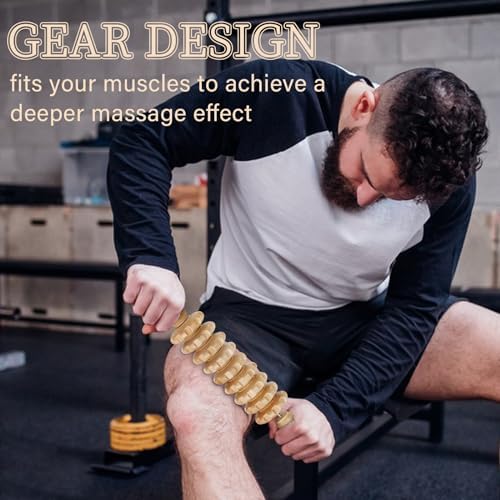 Liitrton Manual Wooden Massage Roller Stick for Muscle Relief, 9‑Wheel - Image 4