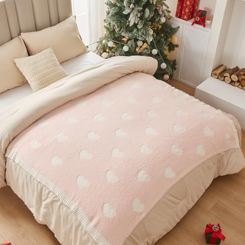 CozeCube Valentine's Day Love Heart Throw Blanket, Super Soft Romantic Fullfy Microfiber, Reversible Featival Blankets for Couch Bed Sofa, Warm Knit Christmas Decorative Gift Blankets, Pink 50"X60" - Image 7